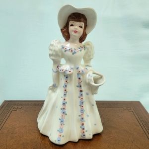 VTG Florence Ceramics 1940s Figurine Woman with Floral White Dress Basket Hat